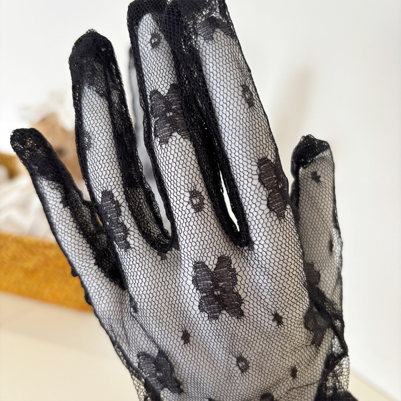 Сватбени дантелени ръкавици, дишаща мрежеста материя, петопръстни, принт с пеперуди, елегантен стил