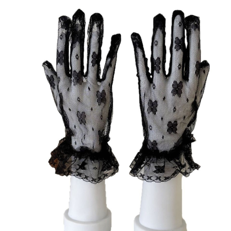 Сватбени дантелени ръкавици, дишаща мрежеста материя, петопръстни, принт с пеперуди, елегантен стил