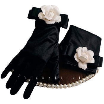 Saten kratke rukavice za nevjestu s mašnom, elegantan dizajn, francusko-retro Hepburn stil