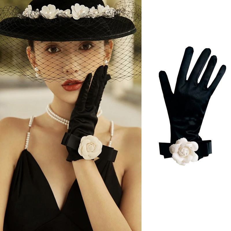 Saten kratke rukavice za nevjestu s mašnom, elegantan dizajn, francusko-retro Hepburn stil