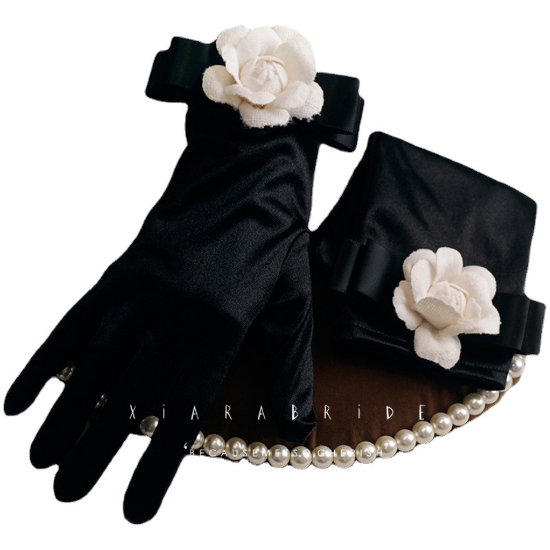 Saten kratke rukavice za nevjestu s mašnom, elegantan dizajn, francusko-retro Hepburn stil