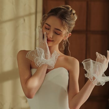 Vjenčane kratke rukavice, elegantan dizajn, najlon, tila rub, za žene, za fotografiranje vjenčanja, proljeće 2025