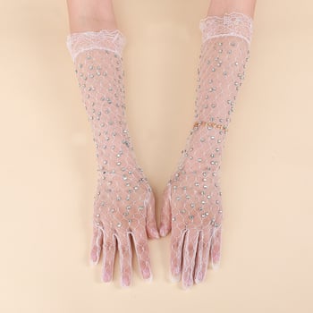 Mănuși femei din fir cu model pătrățos și diamante strălucitoare – decorative, stil simplu, pentru vară