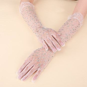 Mănuși femei din fir cu model pătrățos și diamante strălucitoare – decorative, stil simplu, pentru vară