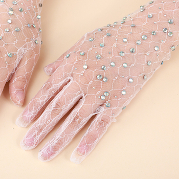 Mănuși femei din fir cu model pătrățos și diamante strălucitoare – decorative, stil simplu, pentru vară