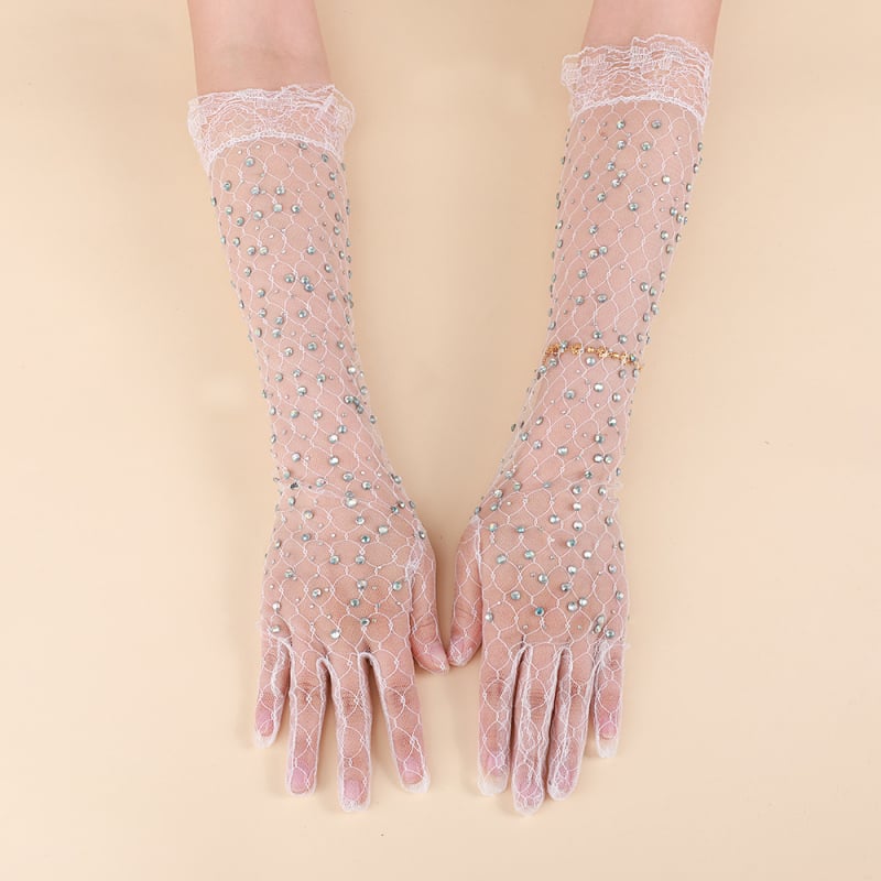 Mănuși femei din fir cu model pătrățos și diamante strălucitoare – decorative, stil simplu, pentru vară