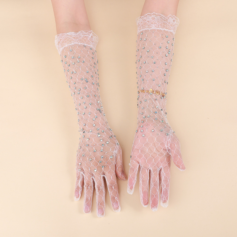 Mănuși femei din fir cu model pătrățos și diamante strălucitoare – decorative, stil simplu, pentru vară