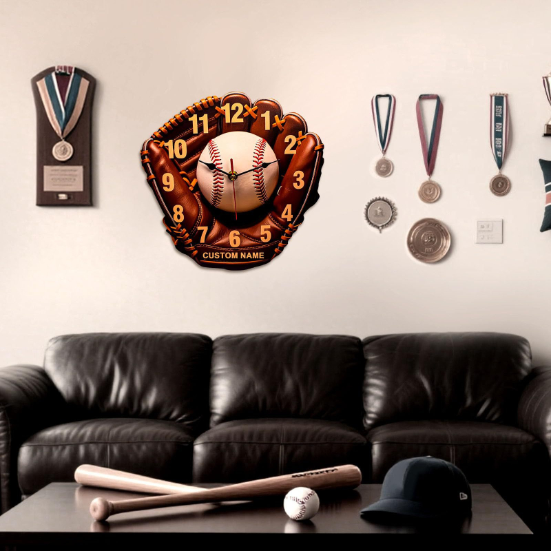 Zidni sat s rukavicom za baseball (Materijal: Drvo; Stil: Moderno minimalistički; Kategorija: Ručni ukrasi za vješanje; Primjena: Doma, Ured)