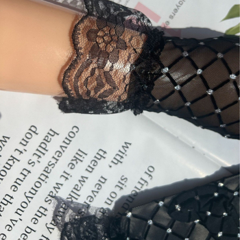 Jiawen Vasaros saulės apsaugos pirštinės su nėrinių akcentais ir kristalais, neslidžios, liečiamam ekranui, kvėpuojantis spandeksas