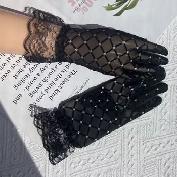 Jiawen Vasaros saulės apsaugos pirštinės su nėrinių akcentais ir kristalais, neslidžios, liečiamam ekranui, kvėpuojantis spandeksas