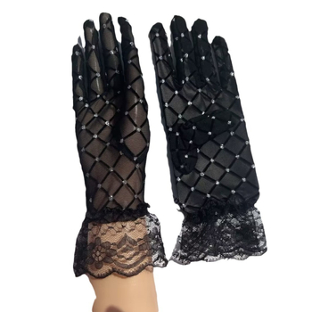 Jiawen Vasaros saulės apsaugos pirštinės su nėrinių akcentais ir kristalais, neslidžios, liečiamam ekranui, kvėpuojantis spandeksas