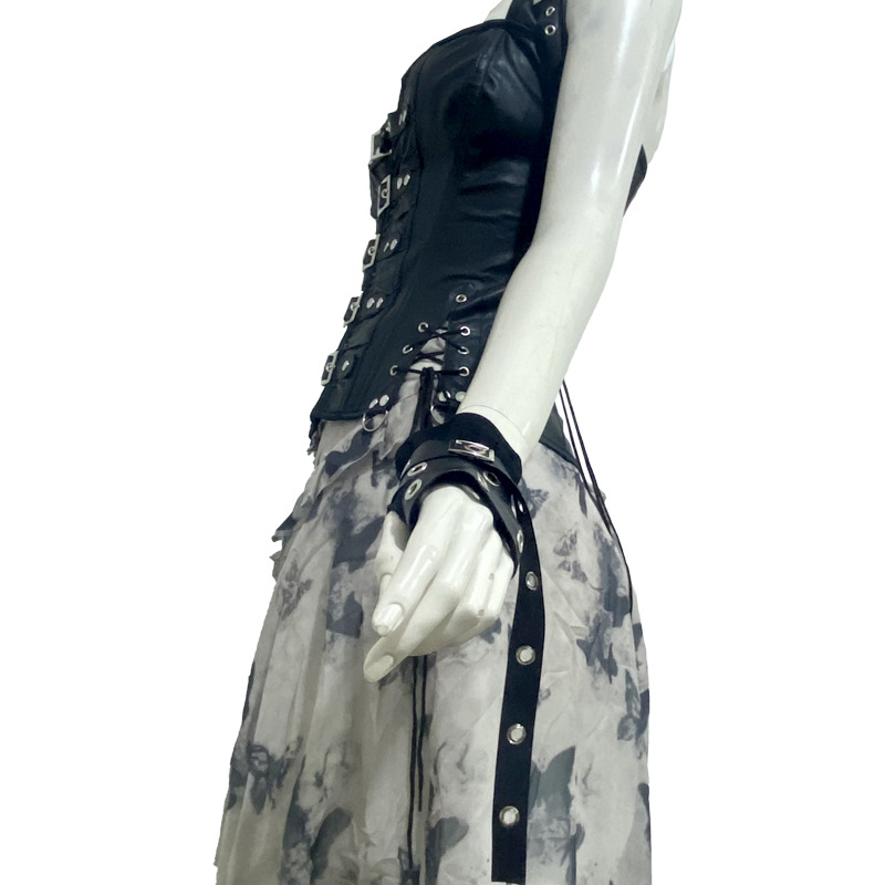 Manșete pentru braț, design cu deget jumătate, stil gotic punk streetwear, amestec de bumbac 81–95% cu 21–30% alte fibre, curea PU