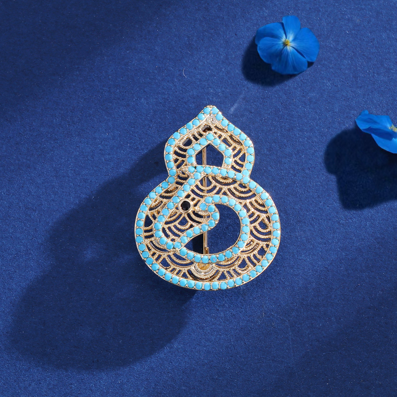 Broșă în stil chinezesc, cupru ecologic, formă de dovleac, prelucrare cu diamant, multifuncțională, accesoriu cadou