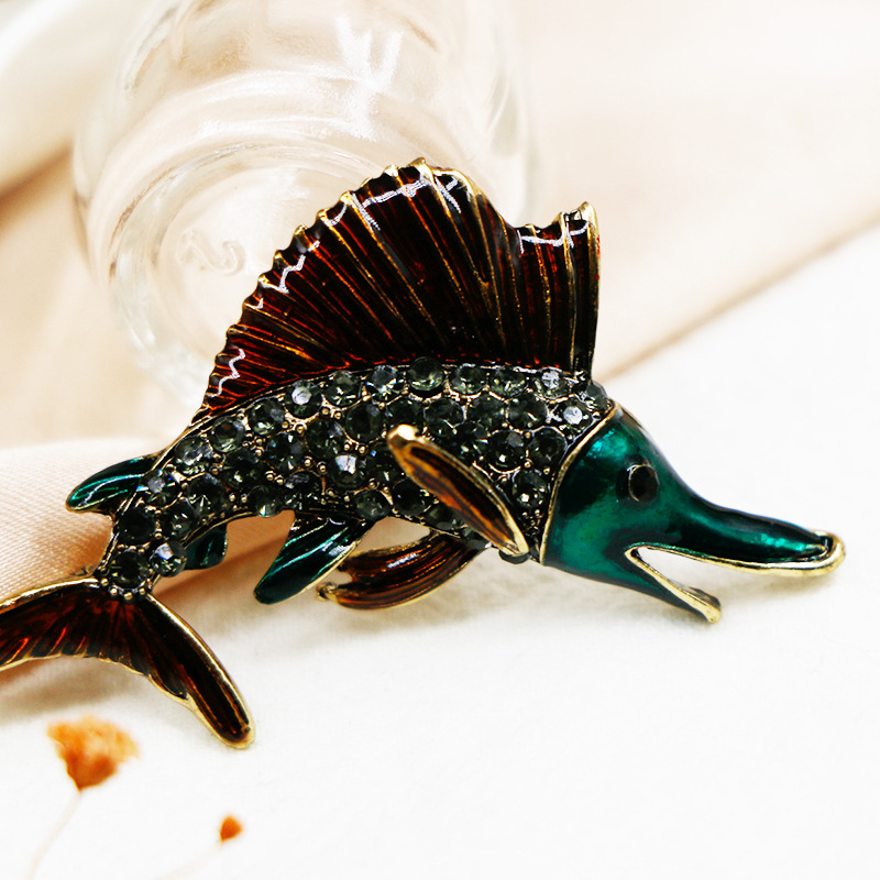 Állatmotívumos bross, koreai stílusú, ötvözet, elektroplattált bevonat, mesterséges kövek, uniszex, tengeri sorozat