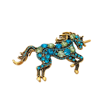 Egyszarvú köves kitűző, cinkötvözet, gyémántcsiszolás, könnyed luxus stílus, nőknek