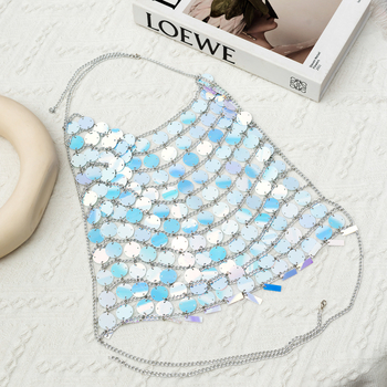 Lanac za prsa bikini – ručno izrađen, plastika/smola, šljokice, ženski narodni stil