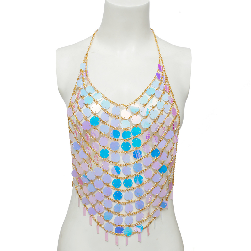 Lanac za prsa bikini – ručno izrađen, plastika/smola, šljokice, ženski narodni stil