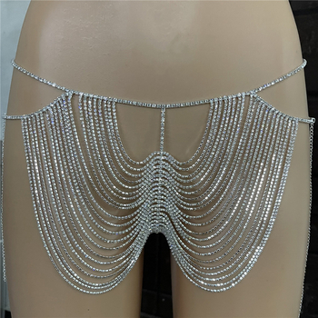 Női testlánc rhinestone kövekkel, elektropácolt felület, geometriás üreges dizájn, testreszabható gyártás