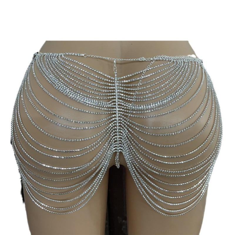 Női testlánc rhinestone kövekkel, elektropácolt felület, geometriás üreges dizájn, testreszabható gyártás