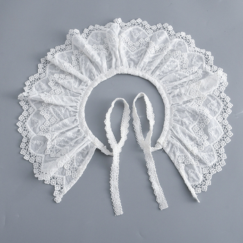 Mesterséges galléros sál, többszintű pliszírozott csipével – twill pamut, monokróm minta, japán-koreai édes stílus, hímzett dekoráció