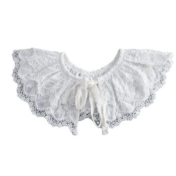 Mesterséges galléros sál, többszintű pliszírozott csipével – twill pamut, monokróm minta, japán-koreai édes stílus, hímzett dekoráció