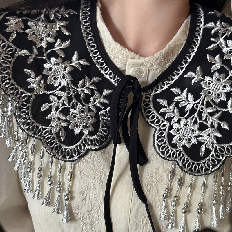Ženski šal s izšivkom i resicama, retro etnički stil, warp-knit tkanina, cvjetni uzorak, izdanje ljeto 2025