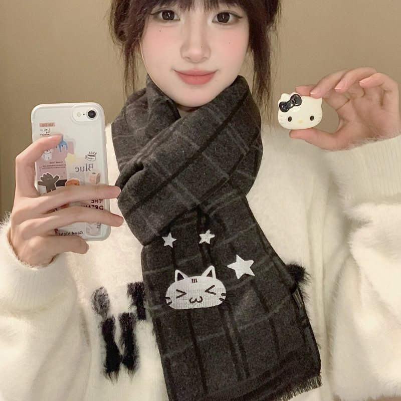 Šal od vune, japanski stil, karirani uzorak, zima, prilagodljivo