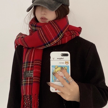 Női gyapjú kockás sál, szélálló és meleg, téli–tavaszi–ősz szezonra, származás Jinhua, őszi 2025