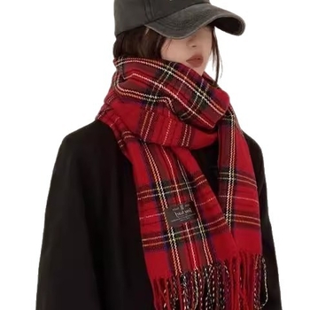 Női gyapjú kockás sál, szélálló és meleg, téli–tavaszi–ősz szezonra, származás Jinhua, őszi 2025