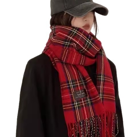 Női gyapjú kockás sál, szélálló és meleg, téli–tavaszi–ősz szezonra, származás Jinhua, őszi 2025