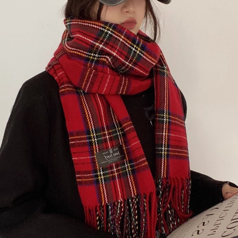 Női gyapjú kockás sál, szélálló és meleg, téli–tavaszi–ősz szezonra, származás Jinhua, őszi 2025
