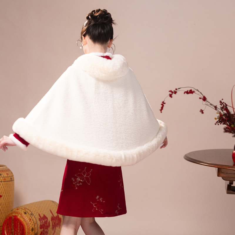 Γυναικεία κάπα από βελούδο με γιακά από τεχνητή γούνα, σε στυλ cardigan, ζακάρντ φινίρισμα, για φθινόπωρο-χειμώνα, κομψή εξωτερική ενδυμασία