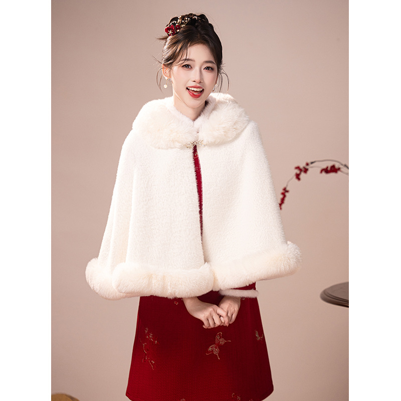 Γυναικεία κάπα από βελούδο με γιακά από τεχνητή γούνα, σε στυλ cardigan, ζακάρντ φινίρισμα, για φθινόπωρο-χειμώνα, κομψή εξωτερική ενδυμασία