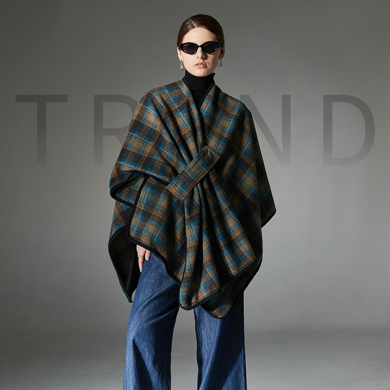 Шал с каре, жакардова тъкан, полиестер, топъл, с копчета