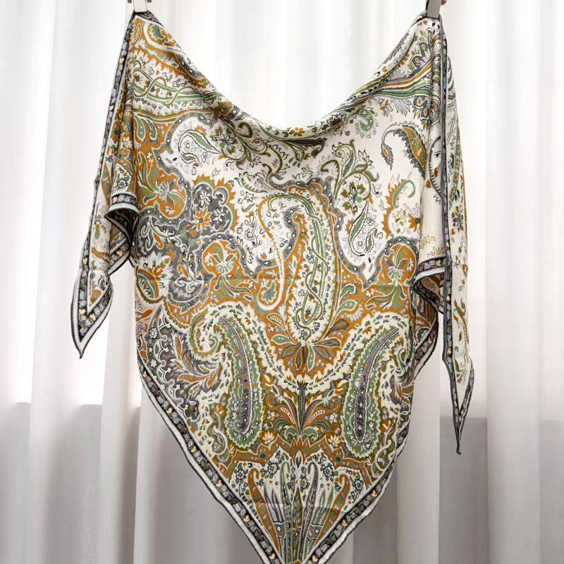 Kolmnurkne siidist-villane šal, kahekülgne, siid-villasegu, Hangzhou päritolu, sügisese kasutamiseks, 2025. aasta talve väljaanne