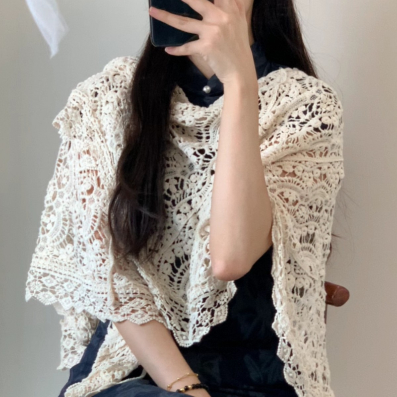 Šal od otvorenog pletenja s kapom inspiriranom qipao, vintage etno stil, podrijetlo Suzhou, ljeto 2025