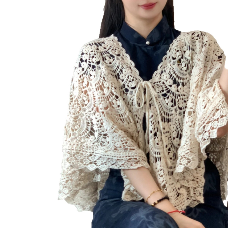 Šal od otvorenog pletenja s kapom inspiriranom qipao, vintage etno stil, podrijetlo Suzhou, ljeto 2025