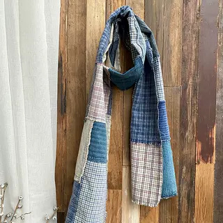 Käsitsi kootud puuvillane šal patchwork ruutude ja triibude mustriga, pehme kaelale (100% puuvill; käsitsi kootud; patchwork ruutude ja triibude muster; sobiv sügisel; 2024. aasta talveväljaanne)