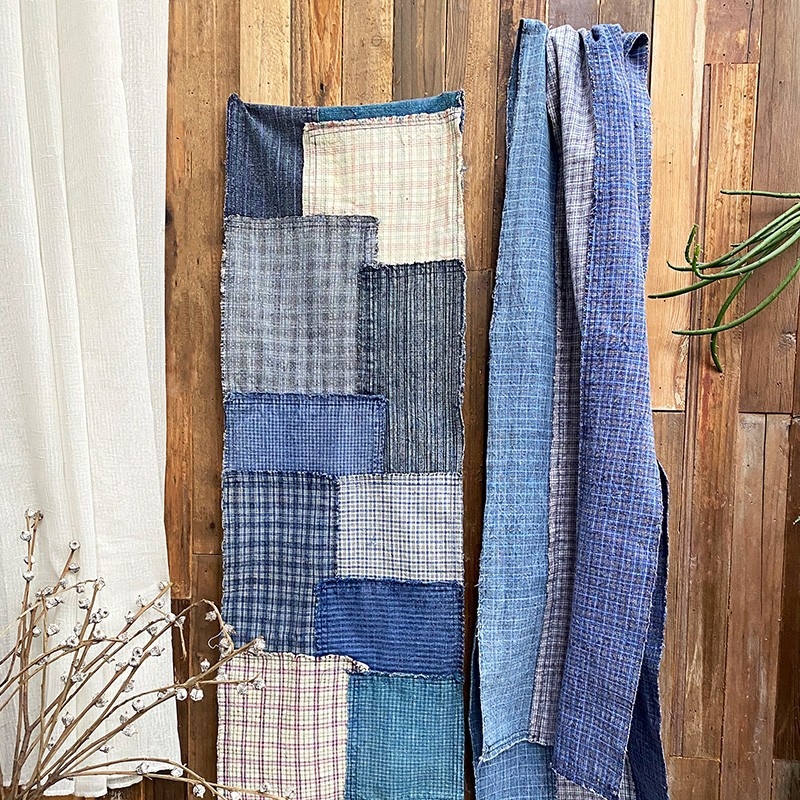 Käsitsi kootud puuvillane šal patchwork ruutude ja triibude mustriga, pehme kaelale (100% puuvill; käsitsi kootud; patchwork ruutude ja triibude muster; sobiv sügisel; 2024. aasta talveväljaanne)