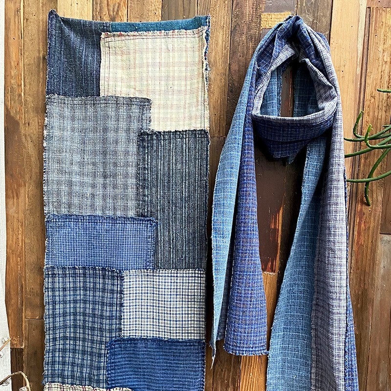 Käsitsi kootud puuvillane šal patchwork ruutude ja triibude mustriga, pehme kaelale (100% puuvill; käsitsi kootud; patchwork ruutude ja triibude muster; sobiv sügisel; 2024. aasta talveväljaanne)