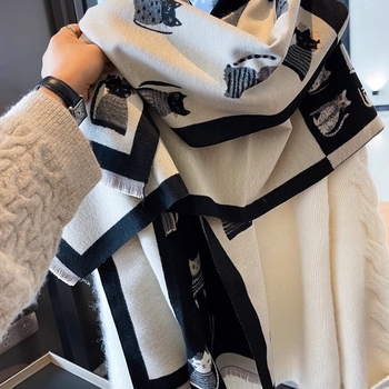 Kahekülgne kunstmassi kašmiri sall naistele, soe talve aksessuaar 2024, kahekordne kasutus