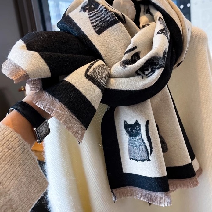 Kahekülgne kunstmassi kašmiri sall naistele, soe talve aksessuaar 2024, kahekordne kasutus