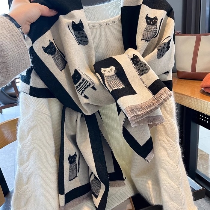 Kahekülgne kunstmassi kašmiri sall naistele, soe talve aksessuaar 2024, kahekordne kasutus