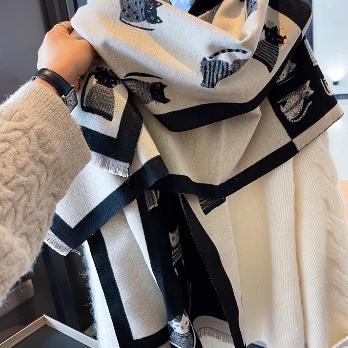 Kahekülgne kunstmassi kašmiri sall naistele, soe talve aksessuaar 2024, kahekordne kasutus