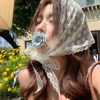 Kolmnurkne peakatte sall pitslintiga, naistele, pastorali stiil, suve 2021 väljaanne