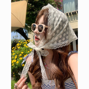 Kolmnurkne peakatte sall pitslintiga, naistele, pastorali stiil, suve 2021 väljaanne