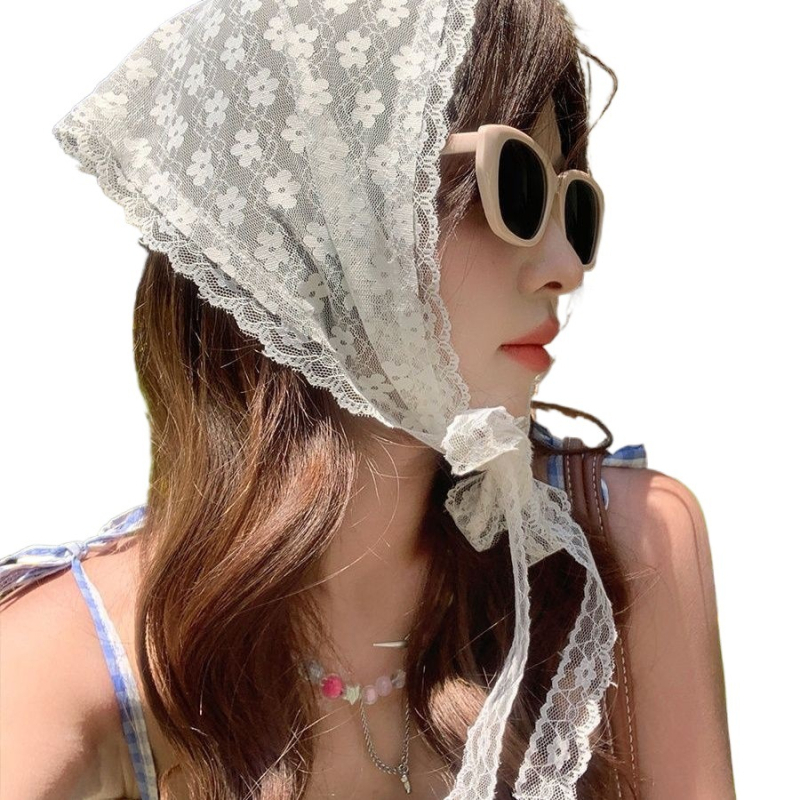 Kolmnurkne peakatte sall pitslintiga, naistele, pastorali stiil, suve 2021 väljaanne