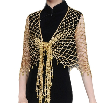 Nyári cheongsam sál-vest, rayon, kézzel horgolt, háló mintázat, elegáns, háromszög sál