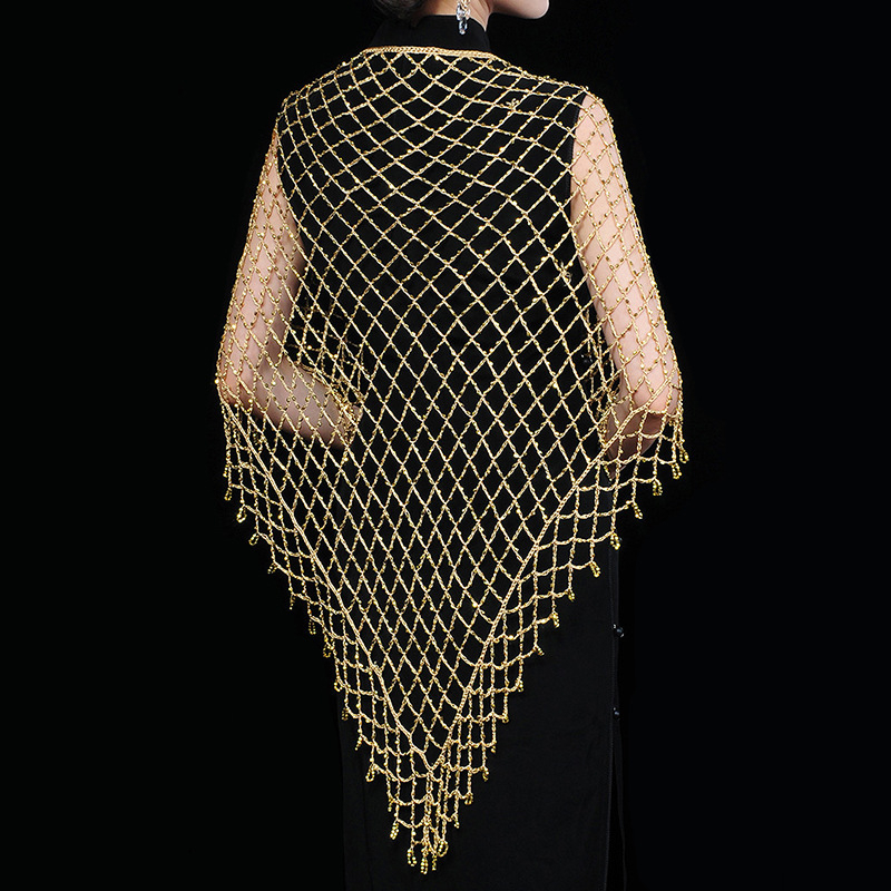 Nyári cheongsam sál-vest, rayon, kézzel horgolt, háló mintázat, elegáns, háromszög sál