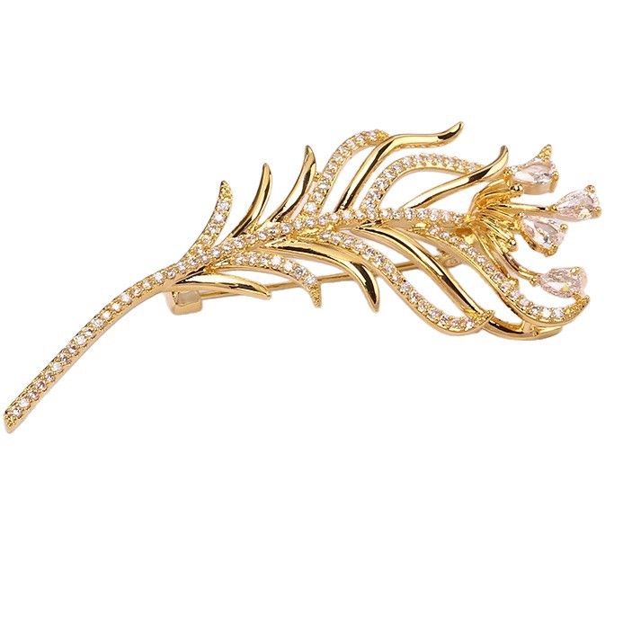 Broš s baroknim perom, bakar-zlatni premaz na leguri, model 1327355784